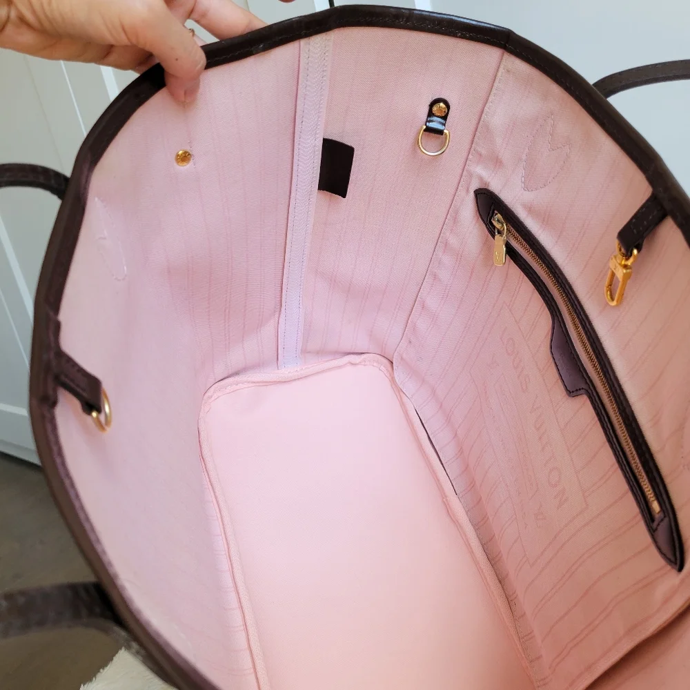 💕Louis Vuitton Tote Bag Neverfull MM Damier Ebene "ROSE Ballerine Interior" - Picture 11 of 17